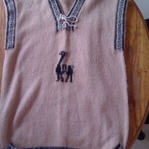 Women's Beige Knit Vest with Black Accents